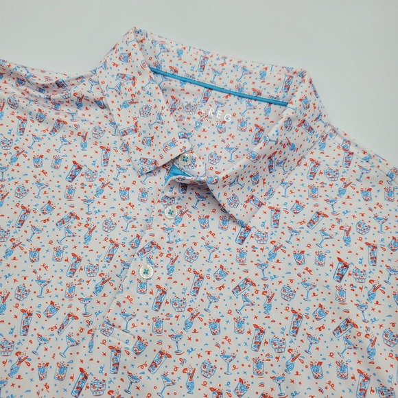Maelreg Other - Maelreg Mens XL Performance‎ Polo Shirt White Cocktail Drink Print Short Sleeve